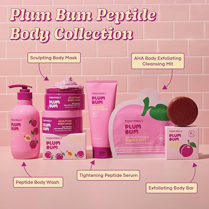 TONYMOLY Plum Bum AHA Exfoliating Bubble Mitt β Single-Use Korean Body Scrub with Glycolic Acid, Peptides & Plum Extract for Smooth, Refreshed Skin β 1.2 oz (Pack of 2)