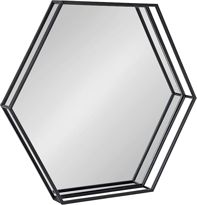 Kate and Laurel Felicia Modern Hexagon Mirror, 30" x 30", Black, Geometric Accent Mirror for Wall