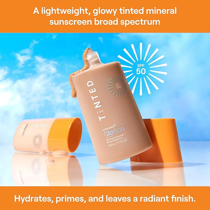 Live Tinted Hueguard Glotion Mineral Tinted Sunscreen For Face SPF 50 β Lightweight Fragrance-Free Sunscreen β Clean & Vegan Primer With SPF - Light Medium .5 FL Oz
