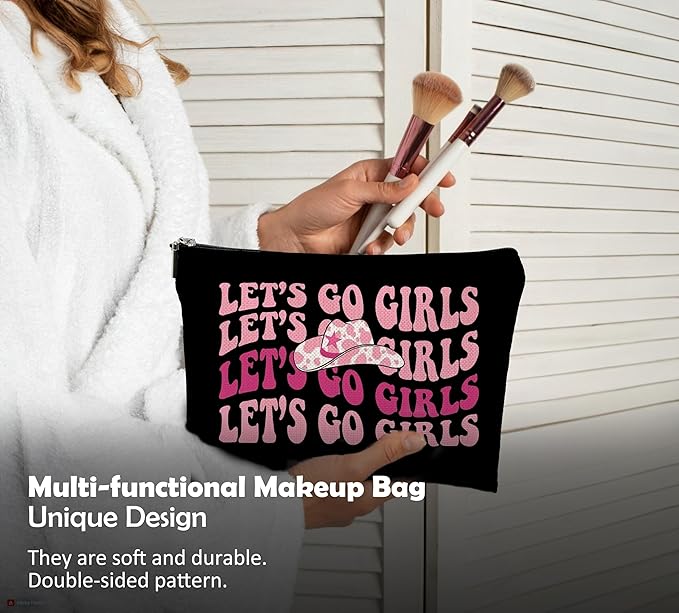 Let's Go Girls Western Makeup Bag, Hot Pink Preppy Makeup Bag, Bachelorette Party Gifts, Preppy Gifts for Women, Cowgirl Gifts, Western Gifts for Women, Western Stuff
