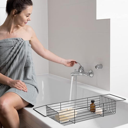 Navaris Wire Bath Tray - Metal Bathtub Caddy Rack - Over Tub Bridge Organizer Storage Shelf - Accessories Holder Basket for Bathtub - Black