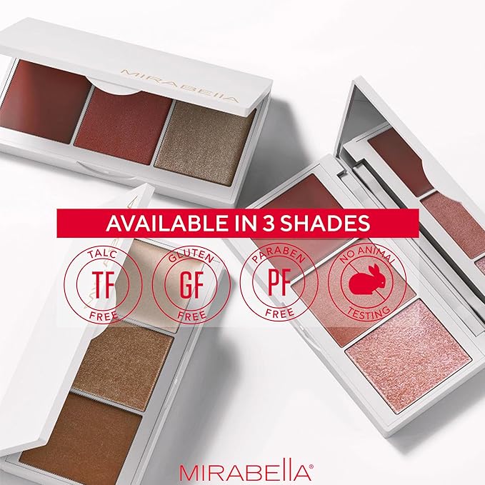 Mirabella Opulent Pro Face Trio Powder and Cream Blush Palette with Powder Highlighter, Lightweight & Buildable Color Blush for Cheeks Creates a Flawless, Radiant Look for All-Over Multi-Use