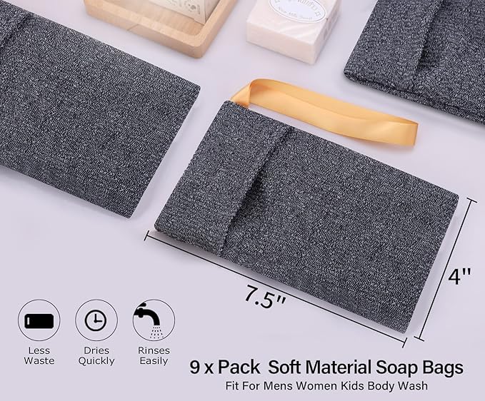 Antimbee 9-Packs Soap Bags, Soap Exfoliating Saver, Body Scrubber Shower Sponge for Shower or Bath, Loofah Sponge Gray Mesh Bar Soap Pouch