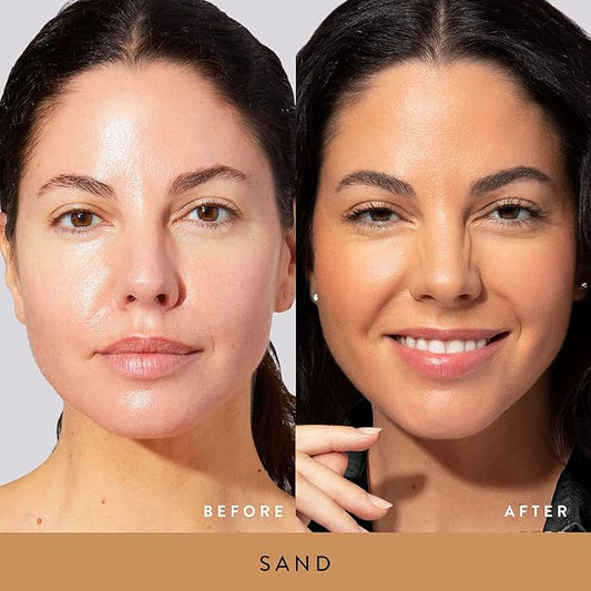 LAURA GELLER NEW YORK Get Glowing Kit (2pc): Baked Balance-n-Glow Illuminating Powder Foundation, Sand + Airbrush Kabuki Makeup Brush