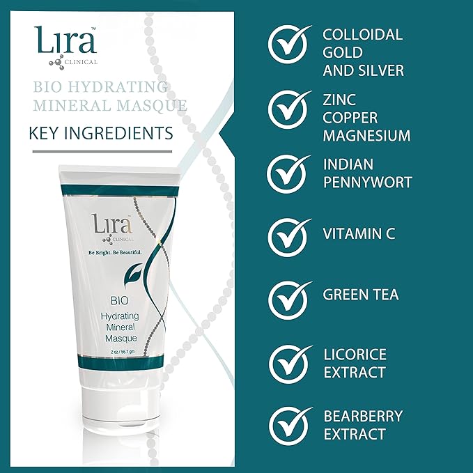 Lira Clinical BIO Hydrating Mineral Masque - Intense Nourishing Mineral Facial Mask with Hyaluronic Acid, Vitamin C & Green Tea - Anti-acne, Anti-Aging For All Skin Types - 2 fl oz