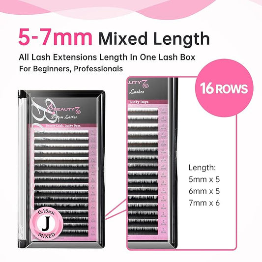 Beauty7 Mixed Volume Under Bottom Lower Individual False Eyelash Extension Tray Matte Synthetic Mink Lash (0.15 Thickness, J Curl)