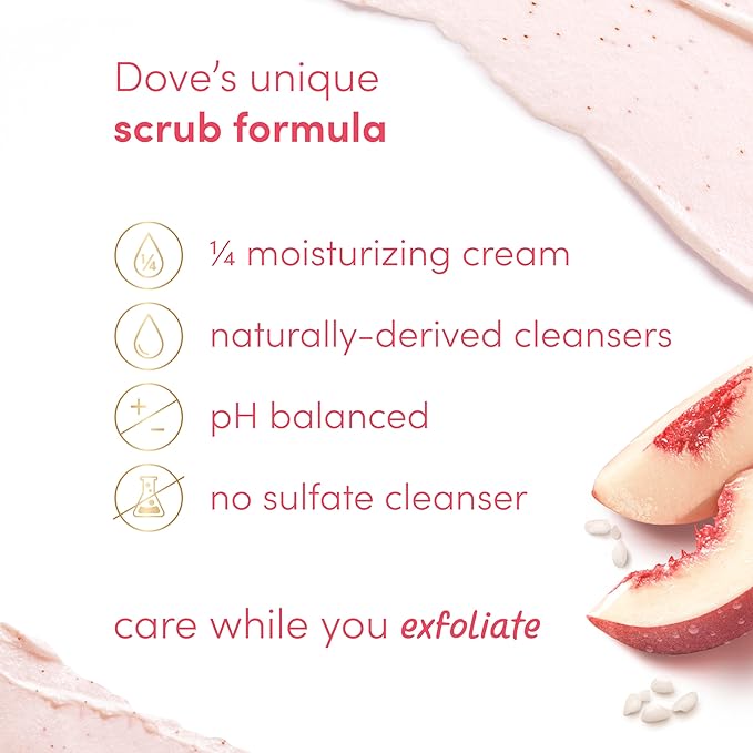 Dove Body Scrub White Peach & Crushed Rice 3 Count for Visibly Silky-Smooth, Nourished Skin, with ΒΌ Moisturizing Cream, 10.5 oz