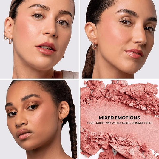 Phase Zero Makeup Powder Blusher - "Mixed Emotions" - 4g / 0.141oz - Pigmented, Buildable, Lightweight Powder Blush for a Radiant, Healthy, Natural Glow. Versatile Shades - Pink - Shimmer finish.