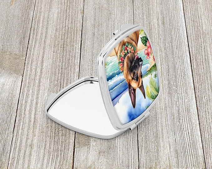 Caroline's Treasures Belgian Malinois Luau Compact Mirror Decorative Travel Makeup Mirror for Women Girls Gifts Pocket Makeup Mirror Folding Handheld