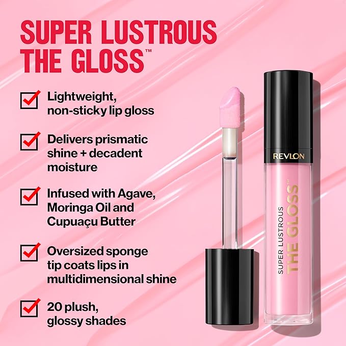 Revlon Super Lustrous Lip Gloss, Non-Sticky, Hydrating, High Shine Finish, 215 Super Natural, 0.13 oz
