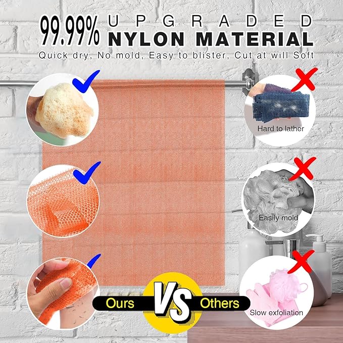 3 Pieces African Bath Sponge African Net Long Net Bath Sponge Exfoliating Shower Body Scrubber Back Scrubber Skin Smoother,Great for Daily Use (Yellow,Yellow,Yellow)