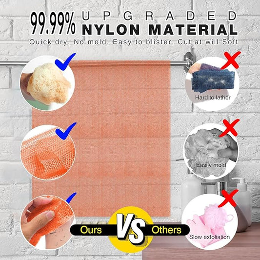 3 Pieces African Bath Sponge African Net Long Net Bath Sponge Exfoliating Shower Body Scrubber Back Scrubber Skin Smoother,Great for Daily Use (Yellow,Yellow,Yellow)