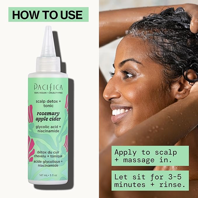 Pacifica Scalp Detox Set β Rosemary Apple Cider Vinegar Scalp Exfoliating Tonic with Scalp Massager Brush, Deep Cleansing & Clarifying Treatment for Buildup, Dry Flaky Scalp, Vegan