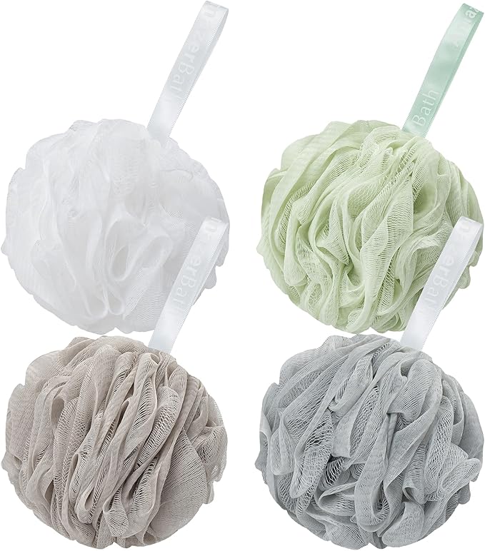 AmazerBath Loofah Sponge 75g/Piece, Exfoliating Bath Sponge Body Scrubber - Loofa Set of 4 Neutral Colors (Large)