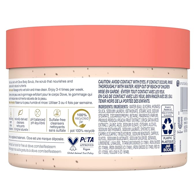 Dove Body Scrub White Peach & Crushed Rice 3 Count for Visibly Silky-Smooth, Nourished Skin, with ΒΌ Moisturizing Cream, 10.5 oz