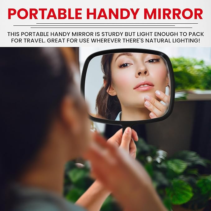MIRRORVANA Hand Mirror with Ergonomic Handle - Handheld Mirror for Makeup, Home Haircuts, Dental and Barber Use, 8β x 11β (Black)