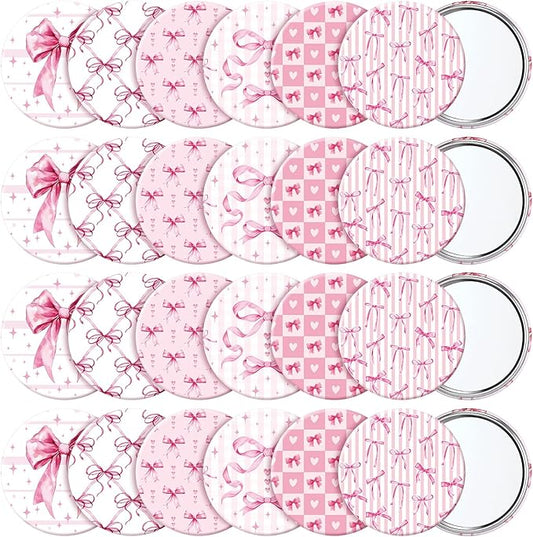 Geelin 24 Pcs Pink Compact Mirror Bulk Coquette Portable Aesthetic Mini Mirror Bulk Pink Bow Party Favors for Purse Pocket Travel Present Women Birthday Gift Wedding Bridal Shower Grad Mom