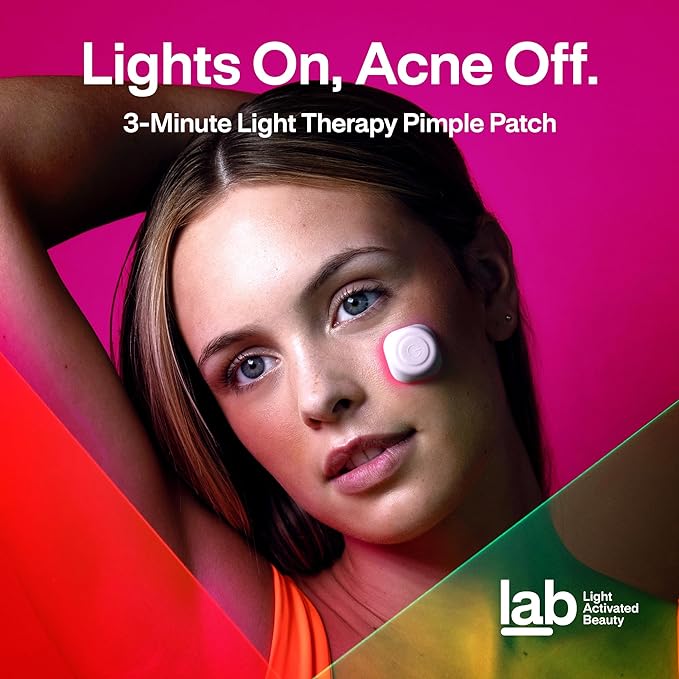 l.a.b Light Therapy Acne Patch, 1-Pack, LED Red and Blue Light Hydrocolloid Acne Patches, Fast Acting 3 Minute Skin Care Pimple Patch Spot Regimen for Zits, Blemishes, 30 Uses