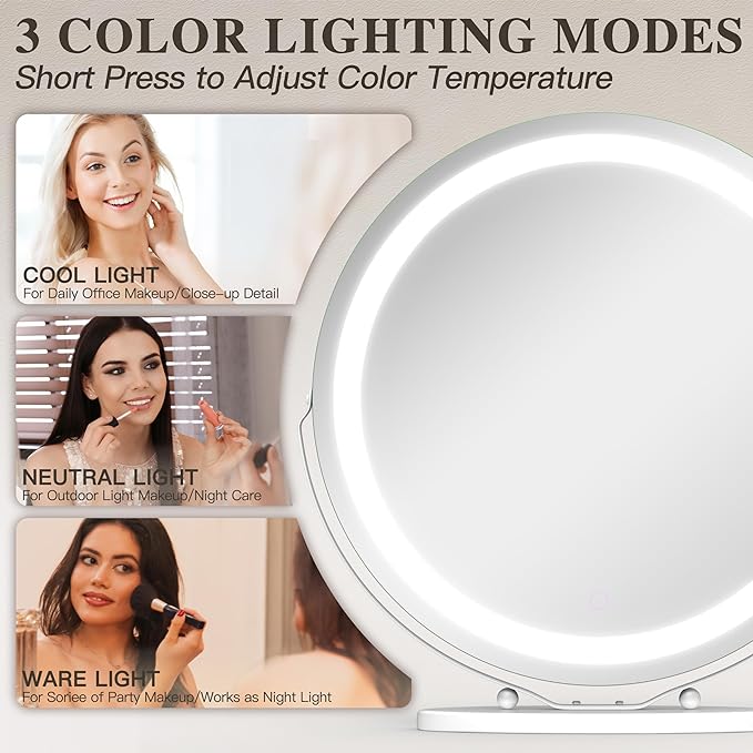 Vanity Mirror, 20 Inch Makeup Mirror with Lights, Large Lighted Vanity Mirror, Light Up Mirror with Smart Touch 3 Colors Dimmable, White