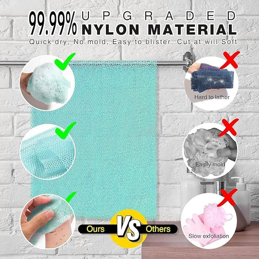 2 Pieces African Bath Sponge African Net Long Net Bath Sponge Exfoliating Shower Body Scrubber Back Scrubber Skin Smoother,Great for Daily Use (Green)