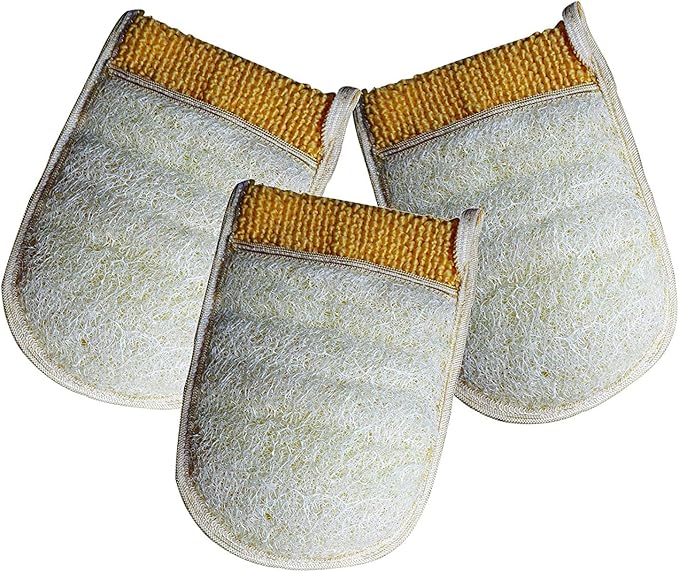 3 Pack 7" x 5.8" (17.5 x 14.5 cm) Bath Loofah Luffa Loffa Lofa Loofa Pads Pad Mitt Bath Pouf Mesh Exfoliating Shower Egyptian Scrubber Sponge 100% Natural Organic SPA Beauty Body Luxurious Premium