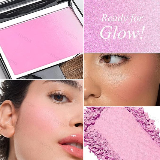 KYDA Pink Shimmer Blush, Gradient Cool Purplish Pink Color, Micro-fine Pearl Powder Blusher, Soft Buildable Cheek Color, Lightweight Smooth Finish, Multiuse Blush Makeup Compact
