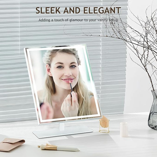Makeup Mirror with Light 10" x 14",Vanity Mirrors,Lighted Makeup Mirror Tabletop,for Vanity Desk Tabletop, Bedroom,3 Colors Dimmable,120° Rotation.