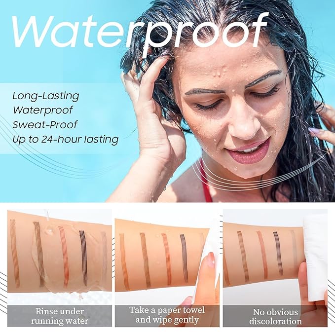 Eyebrow Pencil Eyebrow Microblading Pen - Eye Makeup Brow Pen Liquid Pencil with 4 Micro-Fork Tip, Waterproof & Long-Lasting & Smudge-Proof Brow Pencil, Voluminous Hair Stays on All Day (Light brown)