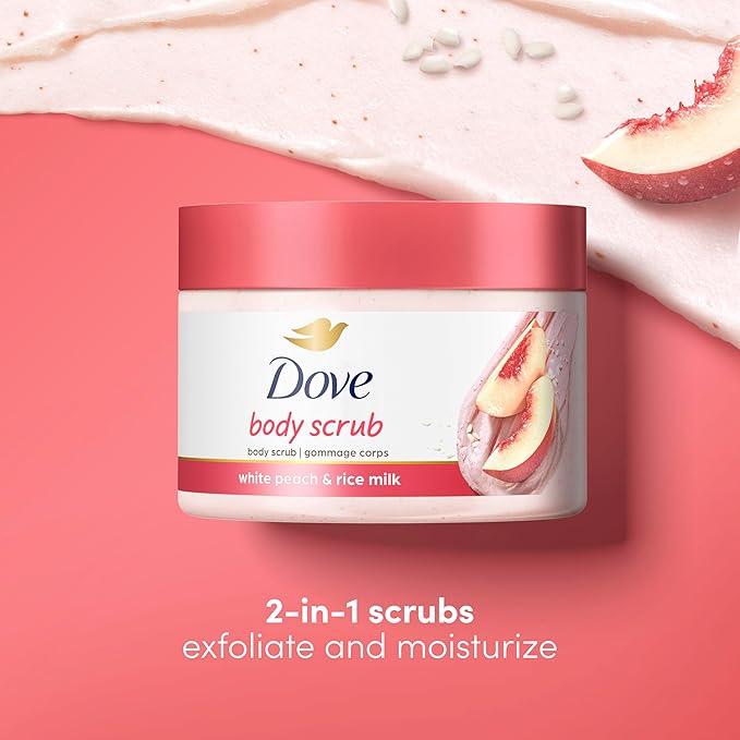 Dove Body Scrub White Peach & Crushed Rice 3 Count for Visibly Silky-Smooth, Nourished Skin, with ΒΌ Moisturizing Cream, 10.5 oz