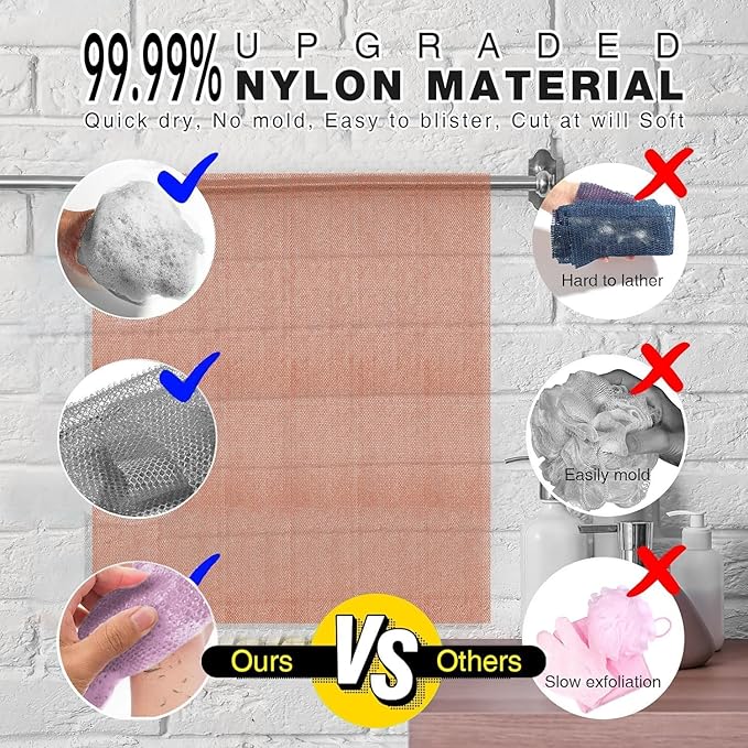3 Pieces African exfoliating net African Net Long Net Bath Sponge Exfoliating Shower Body Scrubber Back Scrubber Skin Smoother,Great for Daily Use (Purple、Gray、Brown)