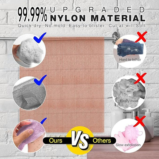 3 Pieces African exfoliating net African Net Long Net Bath Sponge Exfoliating Shower Body Scrubber Back Scrubber Skin Smoother,Great for Daily Use (PurpleγGrayγBrown)