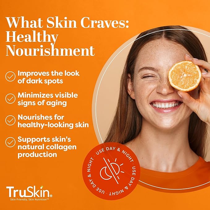 TruSkin Vitamin C Serum For Face β Anti Aging Face Serum with Vitamin C, Hyaluronic Acid, Vitamin E β Brightening Formula β Improve Appearance of Dark Spots, Tone, Fine Lines & Wrinkles, 1 Fl Oz