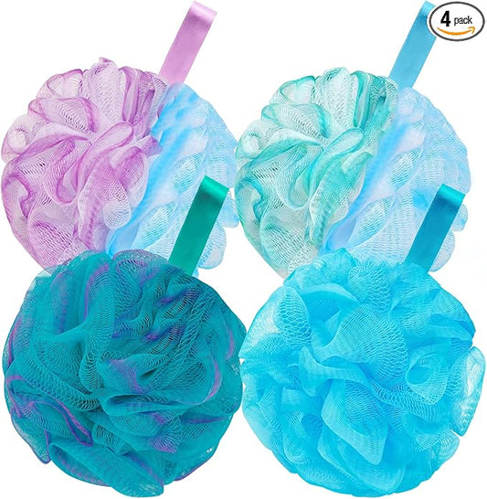 Bath Loofah Shower Sponge Body Back Scrubber Soft Mesh Shower Puffs Exfoliating Loofa for Women & Men Bath Accessories Cleaning Tool (4Pcs 75G, Extra Large)