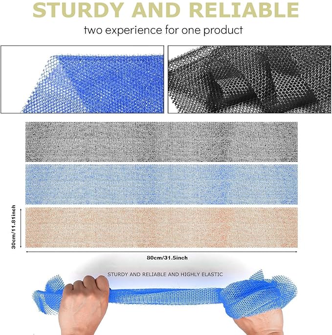 UJFQBH 3 Pieces African Bath Sponge African Net Long Net Bath Sponge Exfoliating Shower Body Scrubber Back Scrubber Skin Smoother,Great for Daily Use (Pink,Yellow,Purple,Black,Blue,Brown)