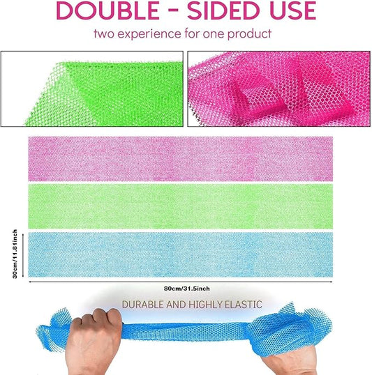 3 Pieces African Bath Sponge African Net Long Net Bath Sponge Exfoliating Shower Body Scrubber Back Scrubber Skin Smoother,Great for Daily Use (Rose Red, Blue, Green)