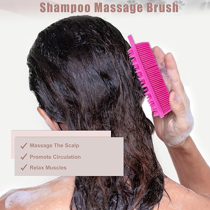VOCOSTE Silicone Body Scrubber, 2 in 1 Body Brush Hair Scalp Massager, Body Scrubbers for Use in Shower, Exfoliating Body Scrubber for All Skin Type, Rose Red