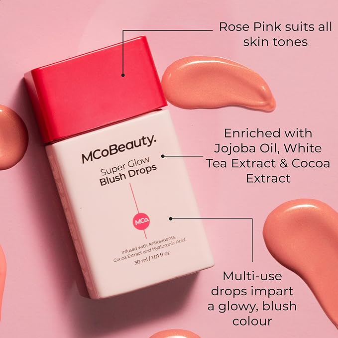 MCoBeauty Super Glow Blush Drops, Rose Pink, Luminous Flush for Radiant Cheeks, Vegan, Cruelty Free Cosmetics