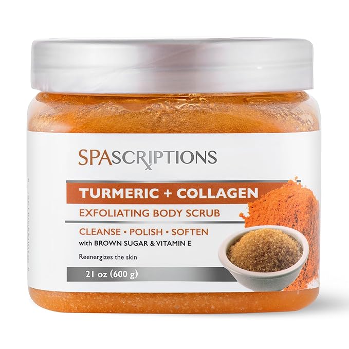 Turmeric & Collagen Body Scrub with Brown Sugar & Vitamin E β Exfoliating Scrub for Glowing Skin β Deep Cleansing, Polishing & Softening Formula β Natural Skincare for Body & Face (21 oz, Turmeric)