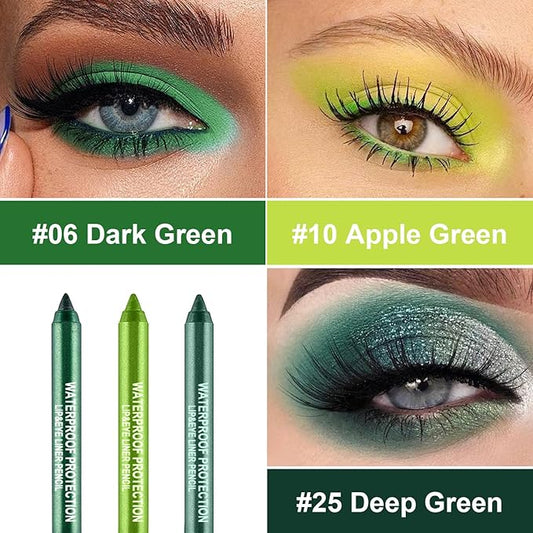 3 Colorful Eyeliner Pen Set, Eye Shadow Pencil, Pearl Eyeliner Kit Metallic Glitter Eye liner Pencil for Women Eye&Lip Liner Professional Eye Makeup Set Colorful Eye Color (3PCS A)