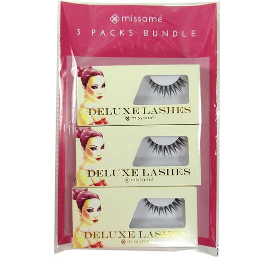 Missamé ENVY Deluxe Beauty False Eyelashes Set Handmade with Premium Synthetic Fibers, Black, 3 Pair Pack