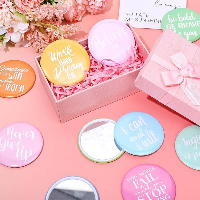 30Pcs Inspirational Compact Mirror Pastel Color Motivational Words Small Mirrors Portable Pocket Mirrors for Women Staff Coworkers Christmas Party Team