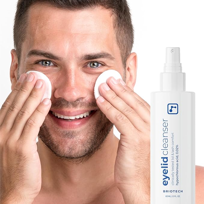 BRIOTECH Eyelid Cleanser, Hypochlorous Acid Spray, Lid & Eyelash Cleanser, Soothe Sensitivities, Calm Redness & Bumps, Support Against Irritation, Hypoallergenic & Vegan, Travel Size 2 Fl oz (1 Pack)