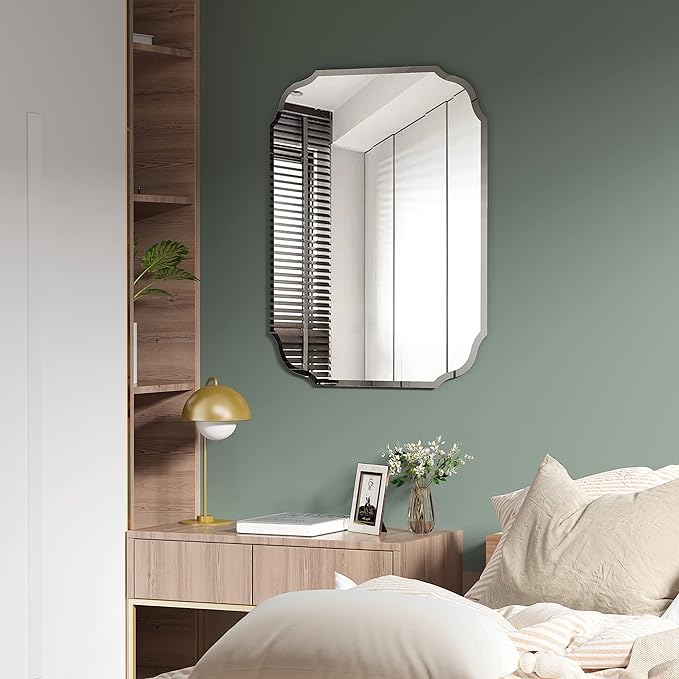 Silver Wall Mirror-Beveled Edge Frameless Mirror for Bathroom, Vanity, Bedroom, Rectangle Mirror οΌ18X24inchοΌ