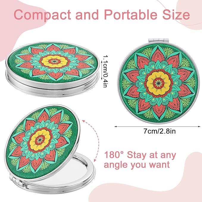 Berlune 10 Pcs Mandala Pocket Mirror Mini Travel Compact Makeup Mirrors Purses Accessories Hand Folding Beauty Mandala Designs Cosmetic Mirror Double-Sided 2 x Magnifying Supply for Girls Women