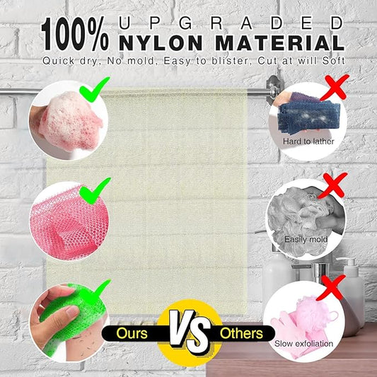 4 Pieces African Net Sponge African Net Long Net Bath Sponge Exfoliating Shower Body Scrubber Back Scrubber Skin Smoother,Great for Daily Use (Purple, Orange, Green, Pink)