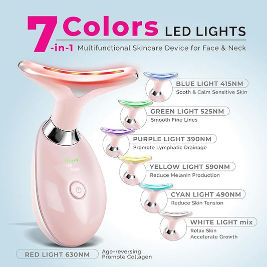 Red Light Therapy for Face - Neck Facial Massager - Beauty Face Lift, Microcurrent Facial Device, Lymphatic Drainage Massager, Double Chin Reducer, True Beauty Glow, luminesce, Gua Sha Tool - Pink