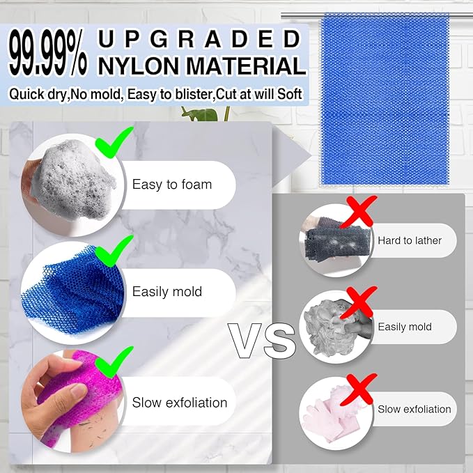 4 Pieces African Net Sponge – Deep Exfoliating Mesh Bath Scrubber for Silky Smooth Skin, Quick Drying & Long-Lasting, Great for Full Body & Back Scrubbing(Purple Green Blue Pink)