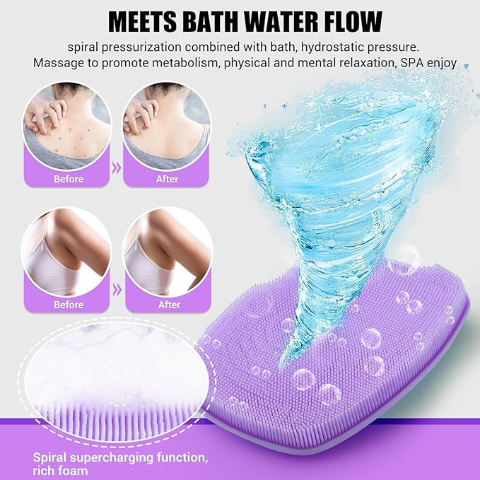 Silicone Body Scrubber - Zinc Infused-Highly Elastic Bristles Exfoliating Body Scrubber for Shower Body,Cellulite Reduction,Blood Circulation - Purple