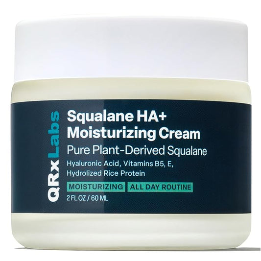 QRxLabs Plant-Based Squalane HA+ Moisturizing Cream with Hyaluronic Acid – Sugarcane-Derived Squalane Face & Body Moisturizer – 2 Fl Oz (60 mL)