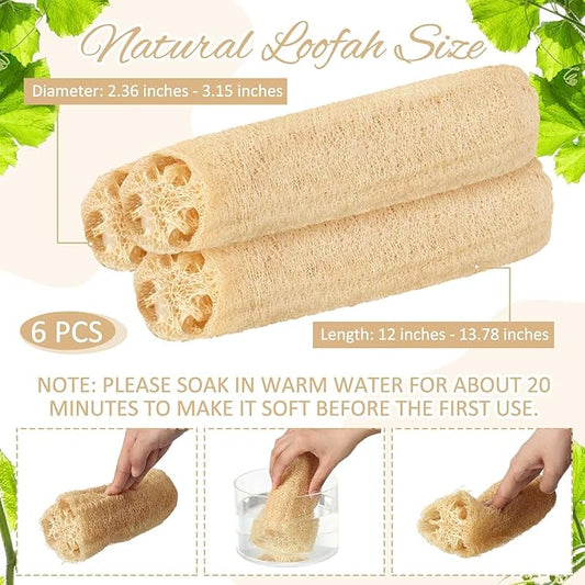 Mifoci 6 Pcs Natural Loofah Sponge 12 Inch Luffa Bath Shower Sponge Large Exfoliating Loofah Body Scrubbers Bath Loofahs for Men, Women, Adults, Spa, Beauty, Bathing, Face, Back, Skin, Daily Care